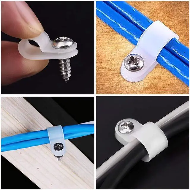 Alt view image 7 of 7 - 400pcs White Nylon R-Type Cable Clamps Fastener for 1/4 Inch (6.35mm) Dia Wire Tube Plastic Wire Cord Clip Fixer for Wire Management