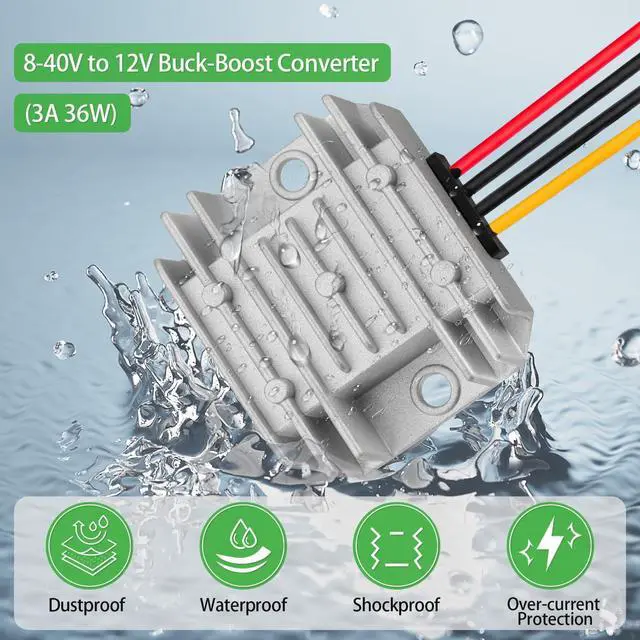 Alt view image 3 of 7 - 8V-40V to 12V Buck Boost Converter 3A 36W for Vehicles | 12V voltage regulator stabilizes fluctuating 8V-40V input for pumps, lights, cameras, and other low-power 12V devices