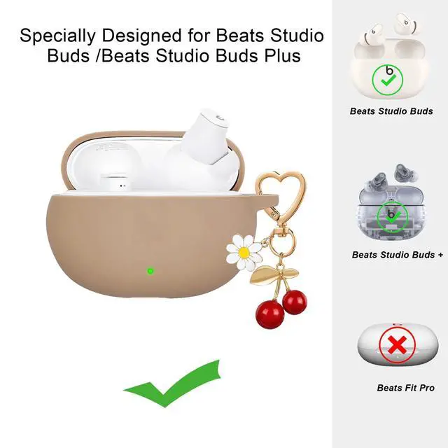 Alt view image 2 of 6 - for Beats Studio Buds Case/Studio Buds Plus Case Cover,Soft Silicone Cover Protective with Cute Cherry Daisy Flower Charm Keychain for Beats Studio Buds+ Earbuds Charging Case Milk Tea