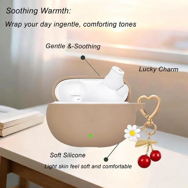 Alt view image 5 of 6 - for Beats Studio Buds Case/Studio Buds Plus Case Cover,Soft Silicone Cover Protective with Cute Cherry Daisy Flower Charm Keychain for Beats Studio Buds+ Earbuds Charging Case Milk Tea
