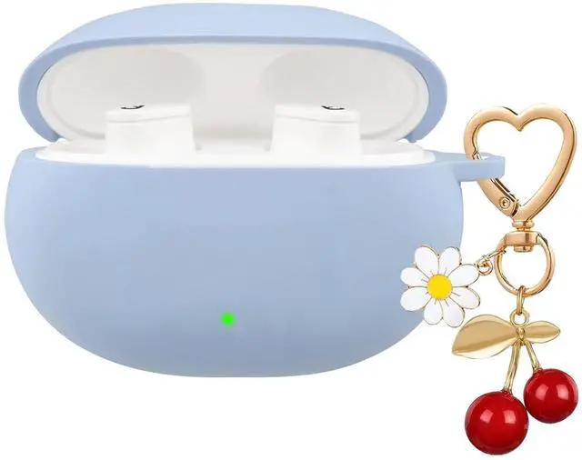 Main image of for Beats Studio Buds Case/Studio Buds Plus Case Cover,Soft Silicone Cover Protective with Cute Cherry Daisy Flower Charm Keychain for Beats Studio Buds+ Charging Case Grayish Blue