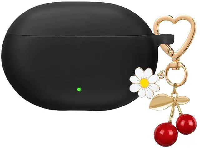 Main image of for Beats Studio Buds Case/Studio Buds Plus Case Cover,Soft Silicone Cover Protective with Cute Cherry Daisy Flower Charm Keychain for Beats Studio Buds+ Earbuds Charging Case Black
