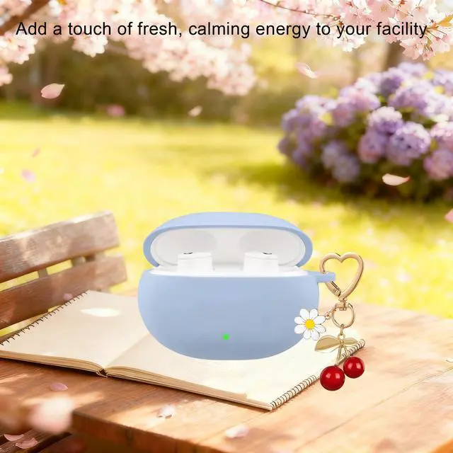 Alt view image 7 of 7 - for Beats Studio Buds Case/Studio Buds Plus Case Cover,Soft Silicone Cover Protective with Cute Cherry Daisy Flower Charm Keychain for Beats Studio Buds+ Charging Case Grayish Blue