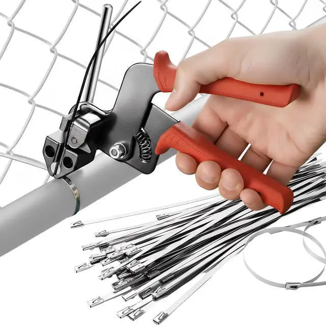 Main image of Stainless Steel Zip Tie Gun Tool Kit, 100x 11.8 Heavy Duty Self-locking Metal Zip Ties, Cable Tie Tensioning Gun with Cutter for Chicken Coop Chain Link Fence Exhaust Wrap Pipe Outdoor
