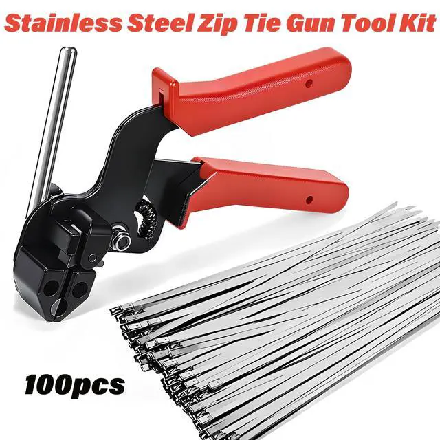 Alt view image 2 of 6 - Stainless Steel Zip Tie Gun Tool Kit, 100x 11.8 Heavy Duty Self-locking Metal Zip Ties, Cable Tie Tensioning Gun with Cutter for Chicken Coop Chain Link Fence Exhaust Wrap Pipe Outdoor