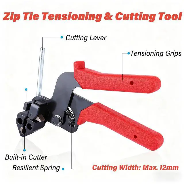 Alt view image 3 of 6 - Stainless Steel Zip Tie Gun Tool Kit, 100x 11.8 Heavy Duty Self-locking Metal Zip Ties, Cable Tie Tensioning Gun with Cutter for Chicken Coop Chain Link Fence Exhaust Wrap Pipe Outdoor