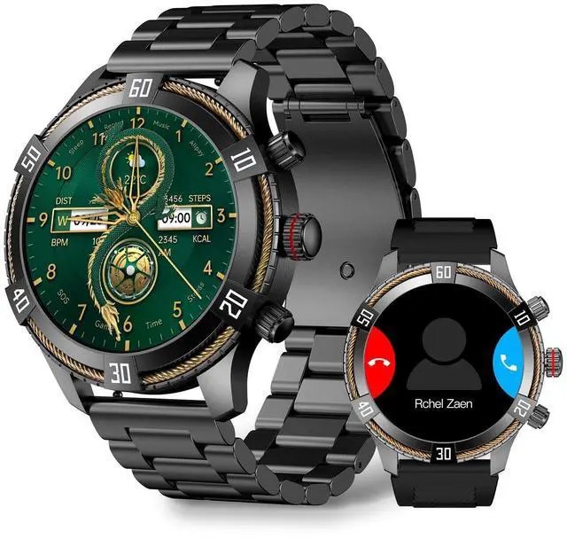 Main image of Smart Watch for Men Bluetooth Answer/Make Call, 1.43" AMOLED Display Luxury Smartwatch, Fitness Tracker with 100+ Sport Modes, Heart Rate/Sleep Monitor for iOS Android, 2 Watch Bands (Black)