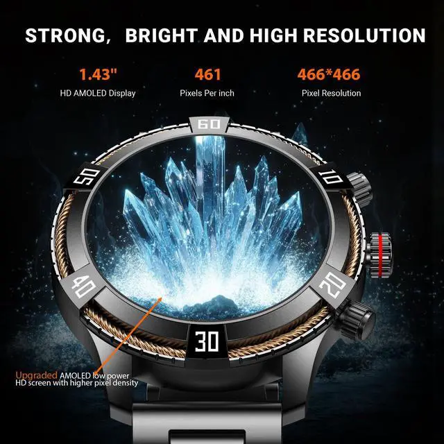 Alt view image 2 of 6 - Smart Watch for Men Bluetooth Answer/Make Call, 1.43" AMOLED Display Luxury Smartwatch, Fitness Tracker with 100+ Sport Modes, Heart Rate/Sleep Monitor for iOS Android, 2 Watch Bands (Black)