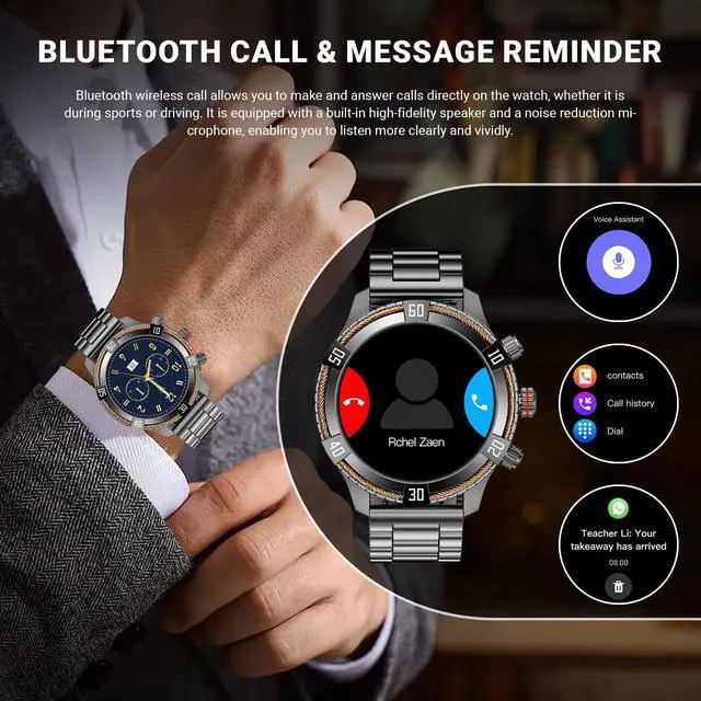 Alt view image 4 of 6 - Smart Watch for Men Bluetooth Answer/Make Call, 1.43" AMOLED Display Luxury Smartwatch, Fitness Tracker with 100+ Sport Modes, Heart Rate/Sleep Monitor for iOS Android, 2 Watch Bands (Black)