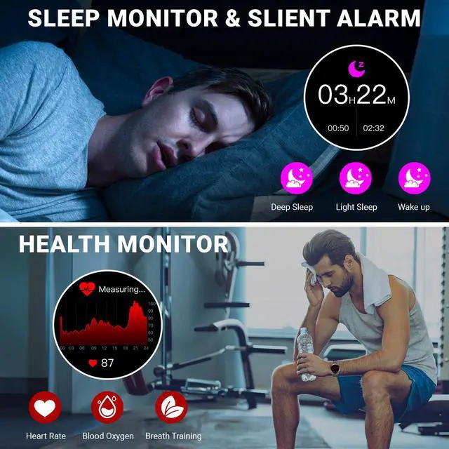 Alt view image 5 of 6 - Smart Watch for Men Bluetooth Answer/Make Call, 1.43" AMOLED Display Luxury Smartwatch, Fitness Tracker with 100+ Sport Modes, Heart Rate/Sleep Monitor for iOS Android, 2 Watch Bands (Black)