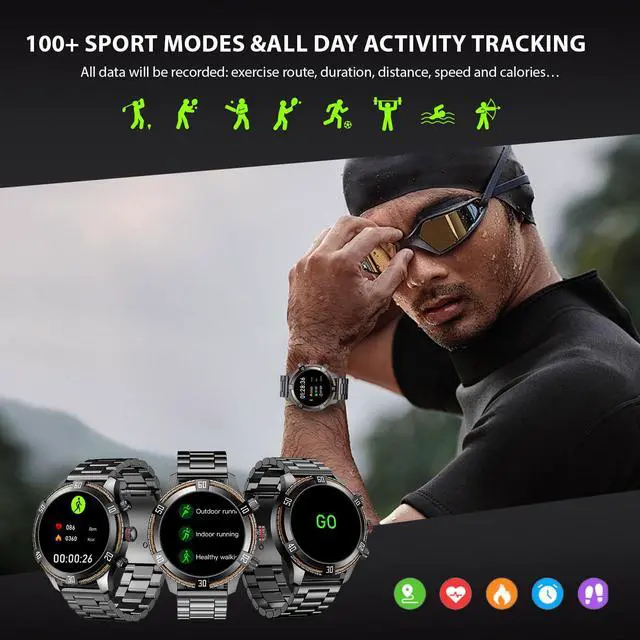 Alt view image 6 of 6 - Smart Watch for Men Bluetooth Answer/Make Call, 1.43" AMOLED Display Luxury Smartwatch, Fitness Tracker with 100+ Sport Modes, Heart Rate/Sleep Monitor for iOS Android, 2 Watch Bands (Black)