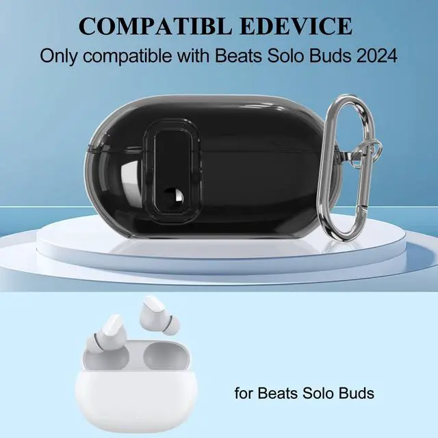 Alt view image 2 of 7 - Clear Shockproof TPU Case Compatible with Beats Solo Buds 2024, Anti-Yellowing Protective Cover for Beats Solo Buds Case with Secure Lock & Carabiner - Clear Black