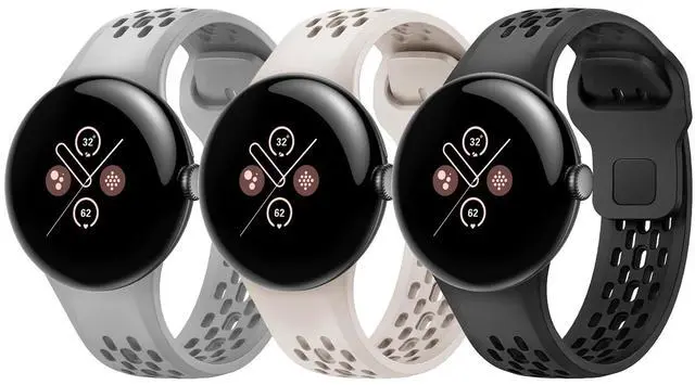 Main image of 3 Packs Fit for Google pixel watch 3 45mm Silicone Watch Band for Women Men,Waterproof Breathable Wristband Adjustable Replacement Watch Straps Compatible with Pixel Watch 4 45mm