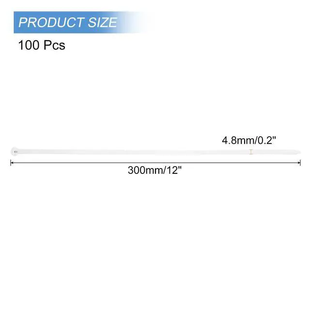 Alt view image 2 of 6 - 100Pcs White Zip Ties 12 Inch, Cable Ties with Metal Tooth Stainless Steel Locking Device Nylon for Indoor Outdoor Garage
