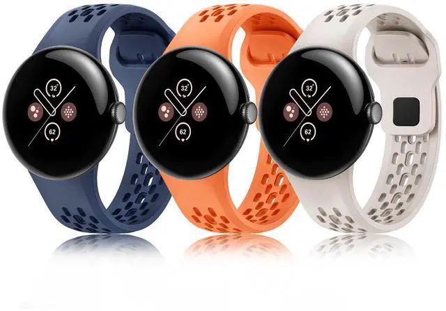 Main image of 3 Packs Fit for Google pixel watch 3 45mm Silicone Watch Band for Women Men,Waterproof Breathable Wristband Adjustable Replacement Watch Straps Compatible with Pixel Watch 4 45mm