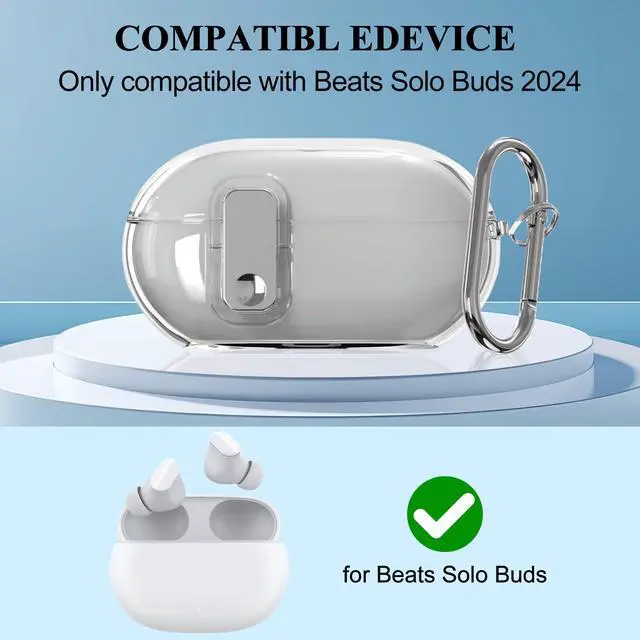 Alt view image 6 of 7 - Clear Shockproof TPU Case Compatible with Beats Solo Buds 2024, Anti-Yellowing Protective Cover for Beats Solo Buds Case with Secure Lock & Carabiner (Clear)