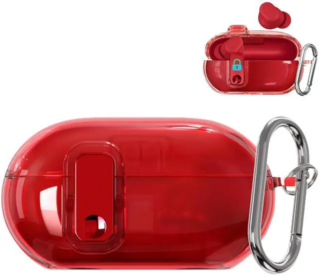 Main image of Clear Shockproof TPU Case Compatible with Beats Solo Buds 2024, Anti-Yellowing Protective Cover for Beats Solo Buds Case with Secure Lock & Carabiner (Clear Red)