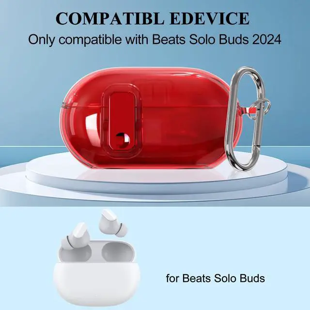 Alt view image 2 of 7 - Clear Shockproof TPU Case Compatible with Beats Solo Buds 2024, Anti-Yellowing Protective Cover for Beats Solo Buds Case with Secure Lock & Carabiner (Clear Red)