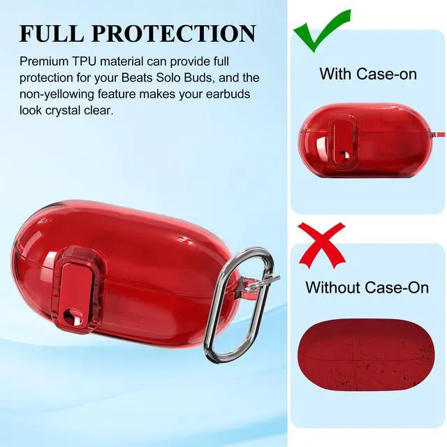 Alt view image 6 of 7 - Clear Shockproof TPU Case Compatible with Beats Solo Buds 2024, Anti-Yellowing Protective Cover for Beats Solo Buds Case with Secure Lock & Carabiner (Clear Red)