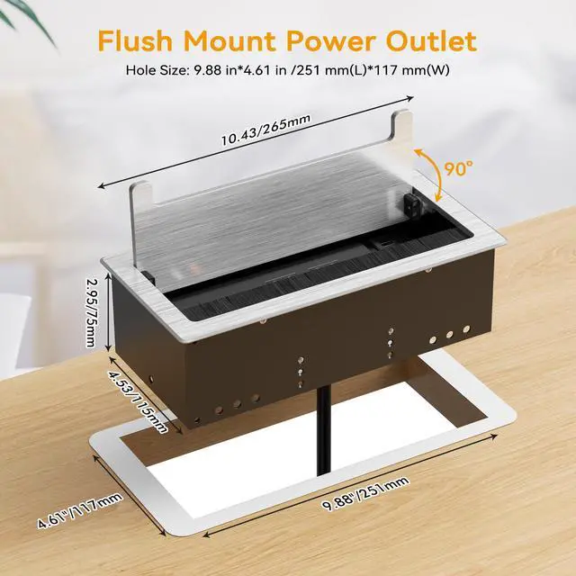 Alt view image 4 of 7 - Conference Table Power Hub with HDMI, Tabletop Connectivity Box with RJ45 + 20W USB C + 2 USB A + 2 AC Outlets, Flush Mount Desk Power Outlet for Office School, Silver