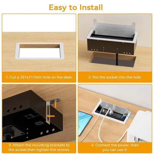 Alt view image 6 of 7 - Conference Table Power Hub with HDMI, Tabletop Connectivity Box with RJ45 + 20W USB C + 2 USB A + 2 AC Outlets, Flush Mount Desk Power Outlet for Office School, Silver