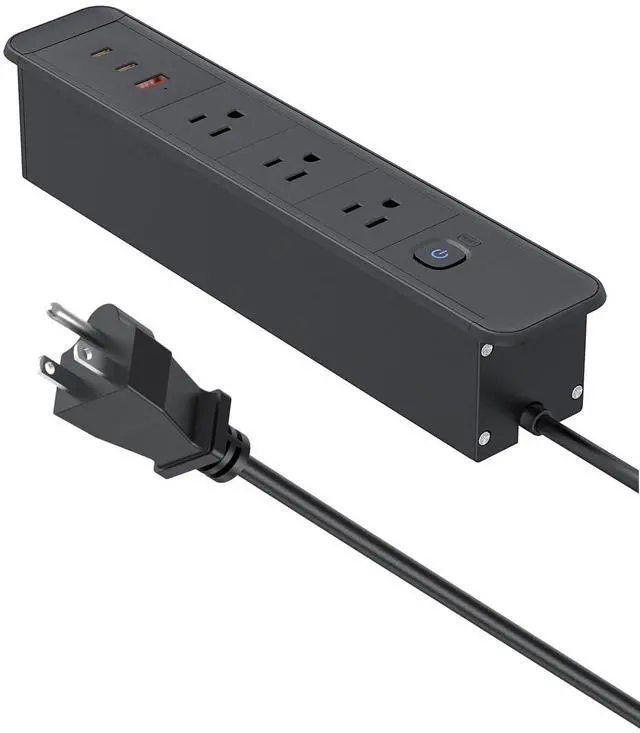 Main image of Recessed Power Strip 65W USB-C Fast Charging 3 AC Outlets for Home&Office | Drawer Outlet with 6ft Flat Plug Cable,Desk-Mounted Hidden Electrical Outlet,Recessed Outlet Black
