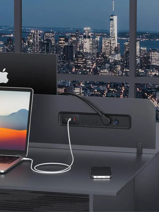 Alt view image 4 of 7 - Recessed Power Strip 65W USB-C Fast Charging 3 AC Outlets for Home&Office | Drawer Outlet with 6ft Flat Plug Cable,Desk-Mounted Hidden Electrical Outlet,Recessed Outlet Black