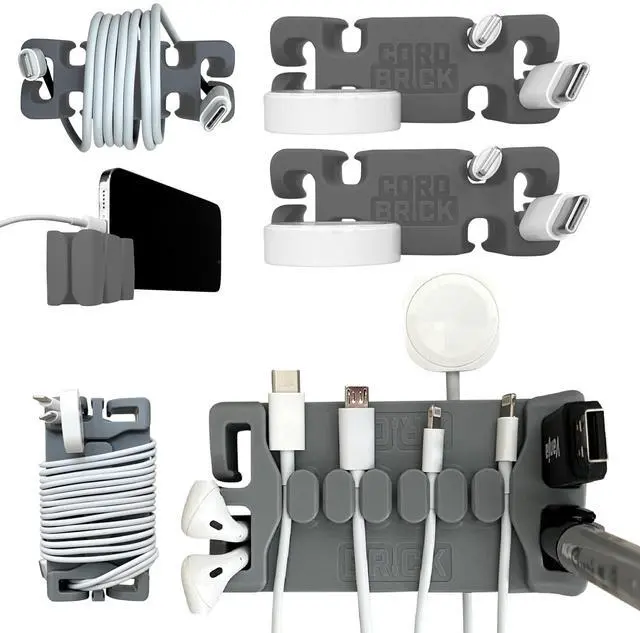 Main image of /DeskBrick Bundle Weighted Cord Holders for Nightstand & Desk - Phone Charger Cable Management Travel, Phone Accessory, Stocking Stuffer - Gift for Home, Office - Gray