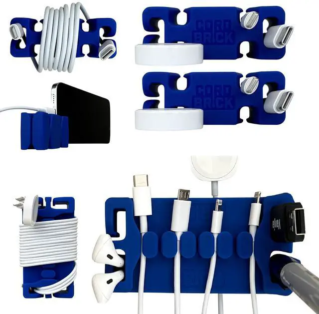 Main image of /DeskBrick Bundle Weighted Cord Holders for Nightstand & Desk - Phone Charger Cable Management Travel, Phone Accessory, Stocking Stuffer - Gift for Home, Office - Blue
