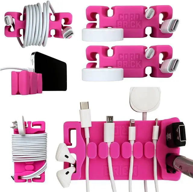 Main image of /DeskBrick Bundle Weighted Cord Holders for Nightstand & Desk - Phone Charger Cable Management Travel, Phone Accessory, Stocking Stuffer - Gift for Home, Office - Pink