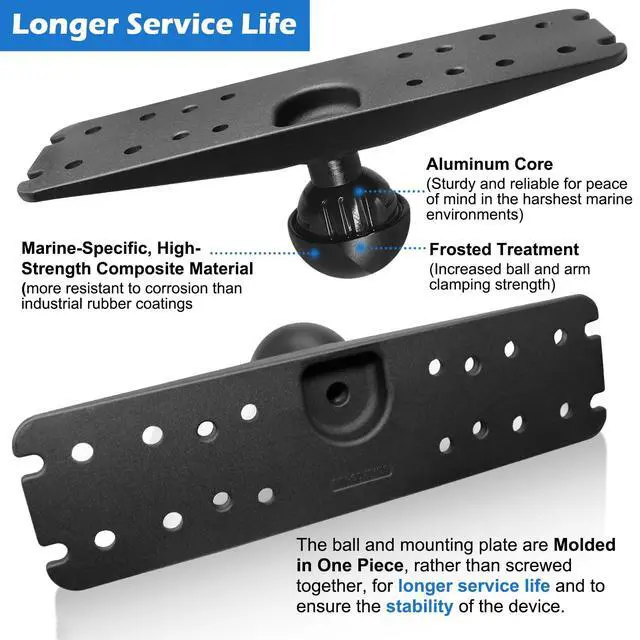 Alt view image 5 of 7 - D Size 2.25" Ball Fish Finder Mount Plate for 9" to 16" Screen | Heavy duty aluminum. Compatible with Garmin Lowrance Humminbird and RAM D size arms. Hardware included