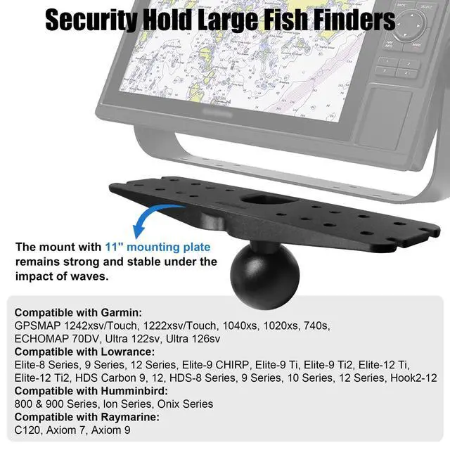 Alt view image 2 of 7 - D Size 2.25" Ball Fish Finder Mount Plate for 9" to 16" Screen | Heavy duty aluminum. Compatible with Garmin Lowrance Humminbird and RAM D size arms. Hardware included