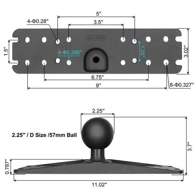 Alt view image 7 of 7 - D Size 2.25" Ball Fish Finder Mount Plate for 9" to 16" Screen | Heavy duty aluminum. Compatible with Garmin Lowrance Humminbird and RAM D size arms. Hardware included