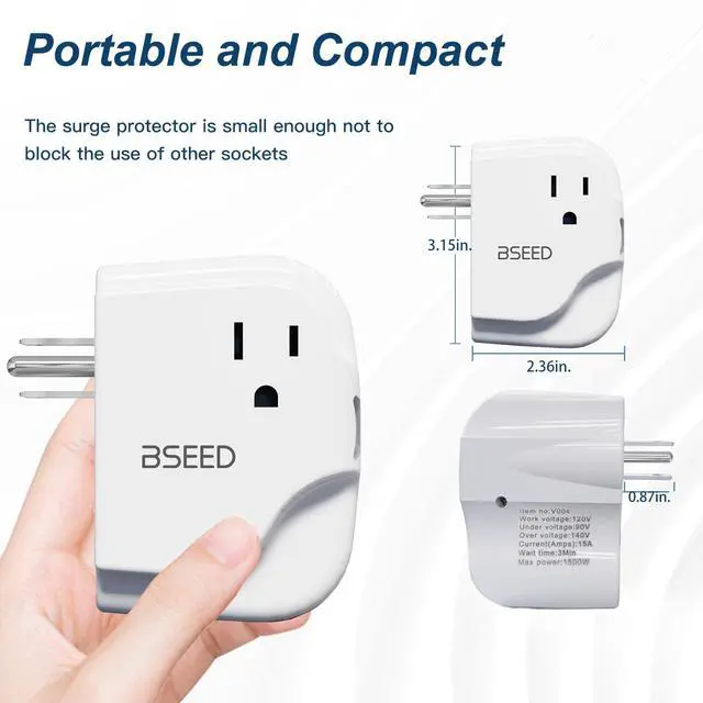 Alt view image 3 of 6 - Surge Protector Outlet with LED Indicators, Single Outlet Surge Protector for Refrigerator, TV, PC, Xbox, PS5, Home Appliance, Wall Voltage Protector with Ground, 120V, 2 Pack