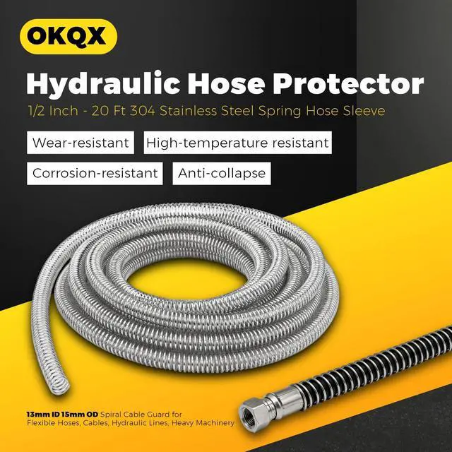 Alt view image 2 of 7 - Hydraulic Hose Protector 1/2 Inch - 20 Ft 304 Stainless Steel Spring Hose Sleeve, 13mm ID 15mm OD Spiral Cable Guard for Flexible Hoses, Cables, Hydraulic Lines, Heavy Machinery
