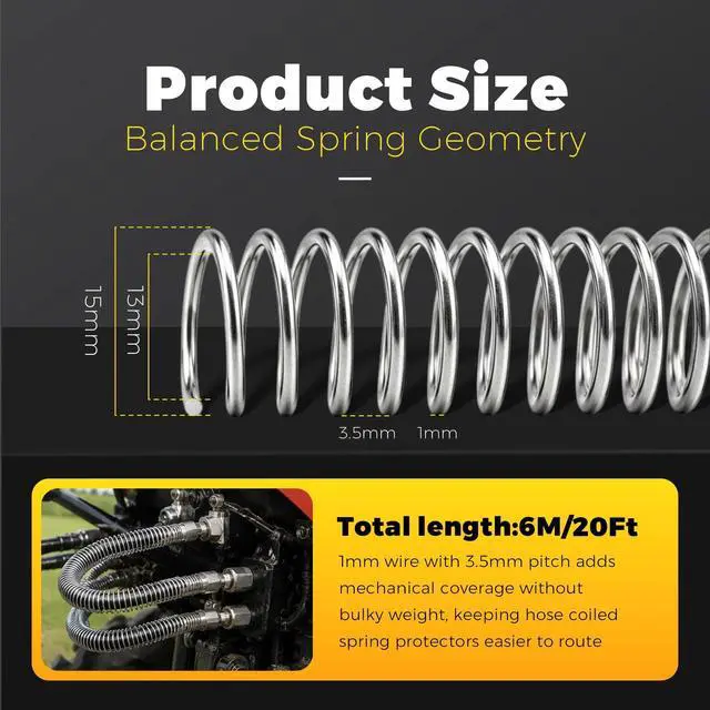 Alt view image 3 of 7 - Hydraulic Hose Protector 1/2 Inch - 20 Ft 304 Stainless Steel Spring Hose Sleeve, 13mm ID 15mm OD Spiral Cable Guard for Flexible Hoses, Cables, Hydraulic Lines, Heavy Machinery