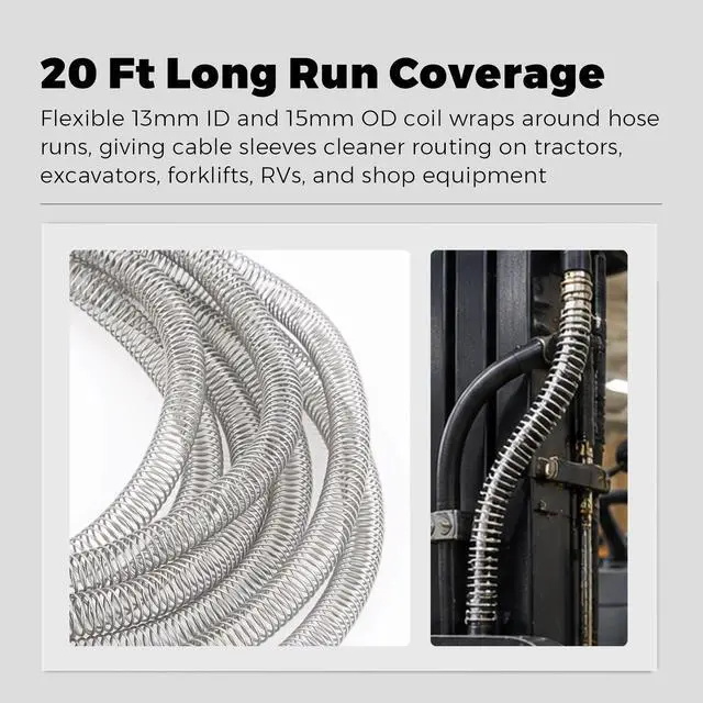 Alt view image 5 of 7 - Hydraulic Hose Protector 1/2 Inch - 20 Ft 304 Stainless Steel Spring Hose Sleeve, 13mm ID 15mm OD Spiral Cable Guard for Flexible Hoses, Cables, Hydraulic Lines, Heavy Machinery