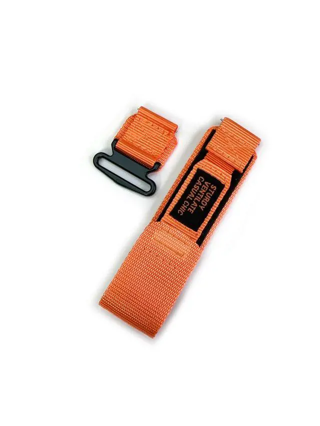 Alt view image 4 of 7 - Nylon Watch Band Compatible with Garmin Quick Fit Hook & Loop Sport Strap with Stainless Steel Buckle Army Green/Black/Orange