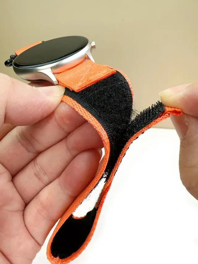Alt view image 5 of 7 - Nylon Watch Band Compatible with Garmin Quick Fit Hook & Loop Sport Strap with Stainless Steel Buckle Army Green/Black/Orange