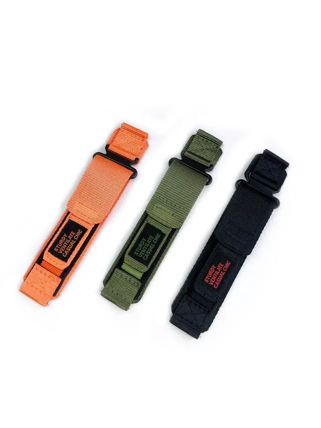Alt view image 6 of 7 - Nylon Watch Band Compatible with Garmin Quick Fit Hook & Loop Sport Strap with Stainless Steel Buckle Army Green/Black/Orange
