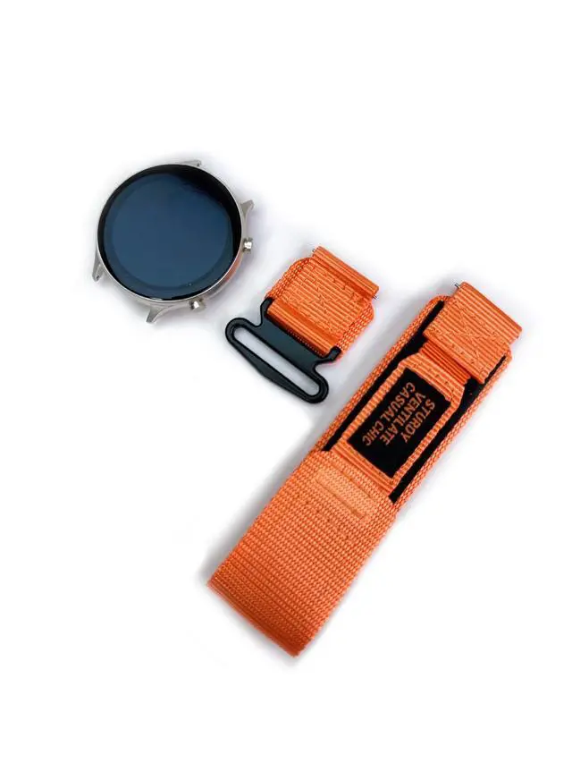 Alt view image 7 of 7 - Nylon Watch Band Compatible with Garmin Quick Fit Hook & Loop Sport Strap with Stainless Steel Buckle Army Green/Black/Orange