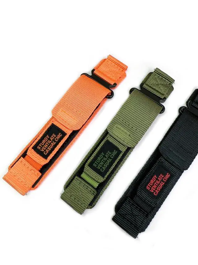 Alt view image 2 of 7 - Nylon Watch Band Compatible with Garmin Quick Fit Hook & Loop Sport Strap with Stainless Steel Buckle Army Green/Black/Orange