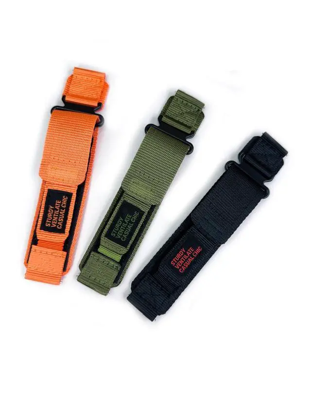 Alt view image 6 of 7 - Nylon Watch Band Compatible with Garmin Quick Fit Hook & Loop Sport Strap with Stainless Steel Buckle Army Green/Black/Orange