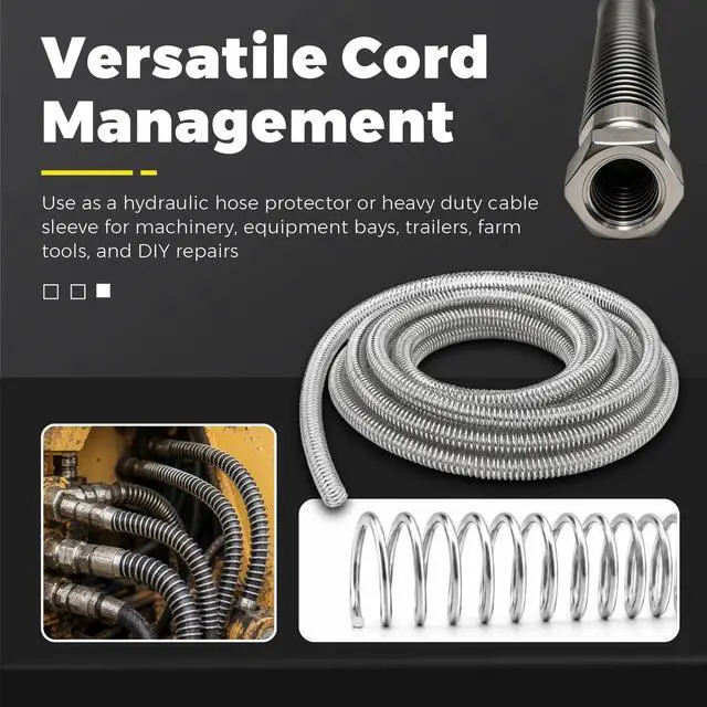 Alt view image 7 of 7 - Hydraulic Hose Protector 1/2 Inch - 20 Ft 304 Stainless Steel Spring Hose Sleeve, 13mm ID 15mm OD Spiral Cable Guard for Flexible Hoses, Cables, Hydraulic Lines, Heavy Machinery
