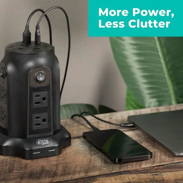 Alt view image 6 of 7 - Power Strip Tower with USB Ports (4 USB-A), 8 Outlet Tower, 6ft Long Extension Cord, 1080J Surge Protector Power Strip Tower, Charging Tower, Surge Protector Tower