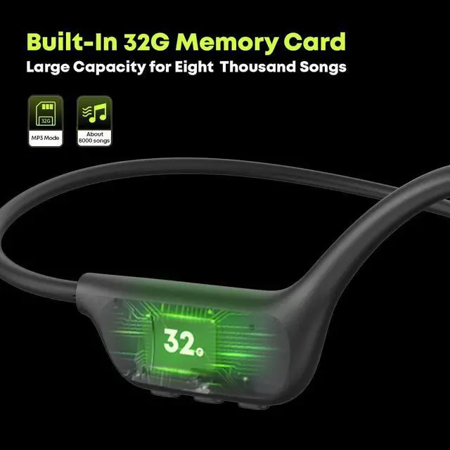 Alt view image 5 of 7 - BE17 Bone Conduction Headphones, Open-Ear, IPX8 Waterproof, 10 Hours Playtime, Bluetooth 5.4, 32GB Built-in Memory, Lightweight and Comfortable for Sports & Running