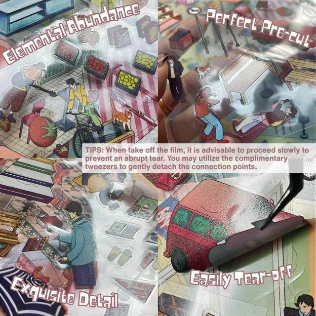 Alt view image 3 of 6 - 2 Sets of Large Size DIY Scene Sticker Sets for Adults, Make Your Own Mini House Landscape Sticker Art, Stress Relief Relaxation Activity - Community Life