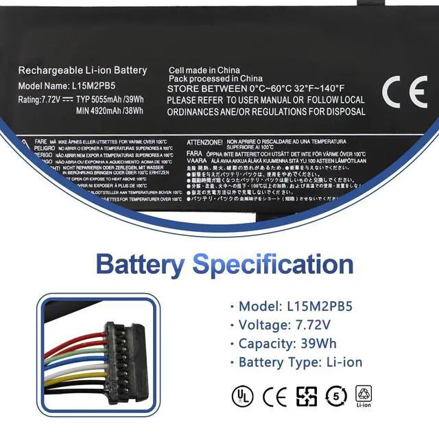 Alt view image 2 of 5 - L15M2PB5 L15L2PB5 Laptop Battery Replacement for Lenovo IdeaPad 510-15ISK | 510-15IKB 310-15IKB 310-15ISK 310-15ABR 310-15IAP L15M2PB3 L15L2PB4 L15S2TB0 L15C2PB3 L15C2PB5 L15C2PB7 39Wh 5055mAh
