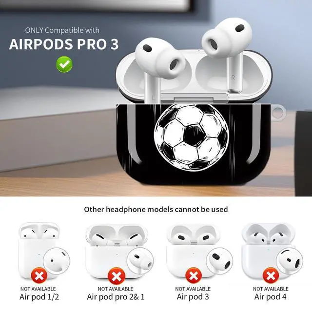 Alt view image 3 of 6 - Case for AirPod Pro 3 Case 2025, Slim Shockproof Protective Cover with Keychain Ring, Wireless Charging Compatible, Stylish Durable Design for Women(Soccer Ball Black White)