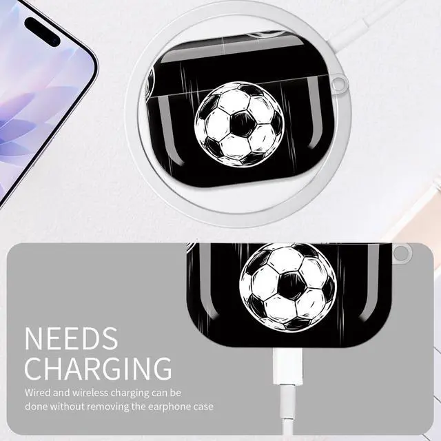 Alt view image 5 of 6 - Case for AirPod Pro 3 Case 2025, Slim Shockproof Protective Cover with Keychain Ring, Wireless Charging Compatible, Stylish Durable Design for Women(Soccer Ball Black White)